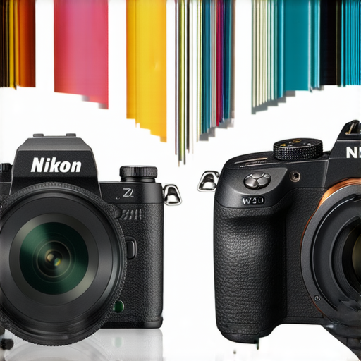 尼康Z FC相機與W300相機並排展示，背景為攝影作品，強調兩款相機的創意潛力，吸引專業攝影服務愛好者探索其無限可能。