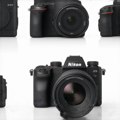 尼康Z FC相機展示，背景為ZO、W300系列相機，強調其特色與優勢，突顯專業服務，吸引攝影愛好者探索各系列的無限魅力與可能性。