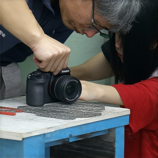 深水埗與旺角專業相機維修店，技師專注修復數碼相機，顯示修理過程，工具整齊排列，客戶期待取回珍愛數碼珍寶，專業技術保證品質，讓您的相機重獲新生。