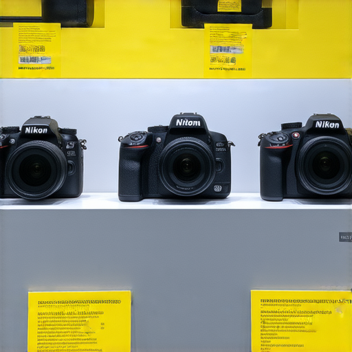 香港Nikon相機展示，各式型號價格標籤清晰可見，附有購買指南與專業保養服務信息，讓攝影愛好者輕鬆選購與了解相機保養要點。