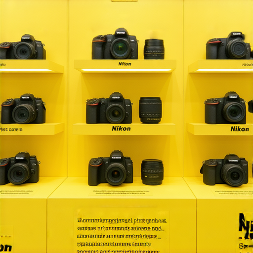 香港Nikon相機展示架，包含多款超值價格相機和最新鏡頭，並介紹專業保養服務及優惠，吸引攝影愛好者深入探索與選擇。