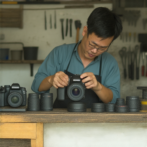 專業相機維修服務指南 深水埗旺角及全港推薦店鋪展示相機維修人員專心檢修相機的過程，背景為店內工具與設備，突出專業維修環境與服務品質。