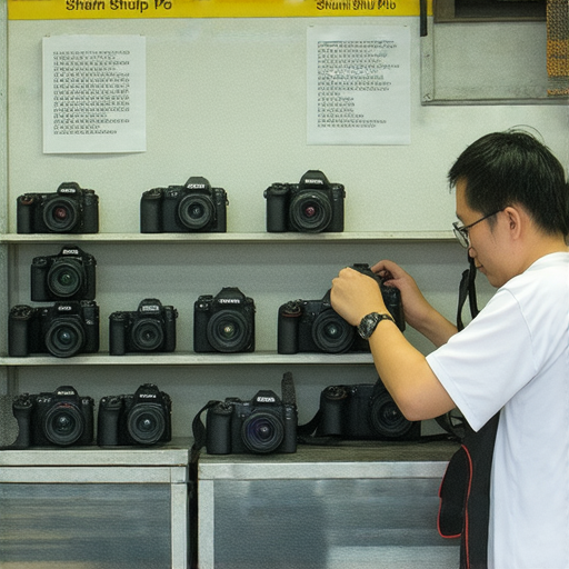 深水埗相機維修專業服務展示，顯示清楚的價格標籤，技術人員仔細檢查相機，幫助顧客重拾拍攝樂趣，提供透明的維修流程，吸引攝影愛好者選擇這裡進行維修。
