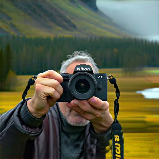 尼康 Z FC 相機展示，專業拍攝技巧教學，攝影師正在調整設置，背景為美麗的自然風景，強調如何捕捉細節，提升照片魔力，激發攝影靈感。