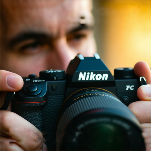 尼康 Z fc 相機特寫，展示其復古設計與現代科技結合，背景中有專業攝影師專注拍攝，充分展現專業攝影服務的精彩瞬間，吸引攝影愛好者和專業人士的目光。