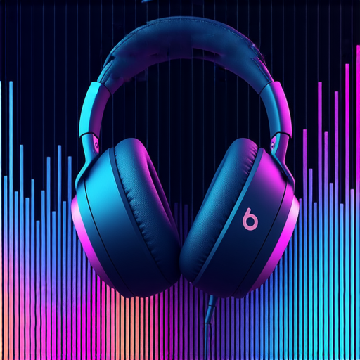 Beats 耳機展示於音樂場景中，突顯其高品質音效和時尚設計，配合專業服務，邀請用戶立即探索音樂新境界，解鎖更多聽覺體驗。