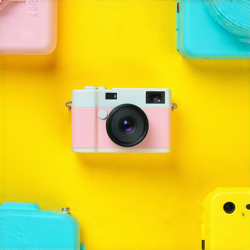 傻瓜相機展示，背景為多種顏色的相機與拍立得，標示托運資訊和拍攝張數，吸引攝影愛好者探索傻瓜相機的秘密與使用細節。