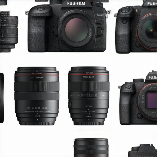 2024年Fujifilm相機與鏡頭推薦，專業攝影服務展示，包含多款相機特寫與鏡頭，展現攝影品質與性能，適合攝影愛好者與專業人士探索。