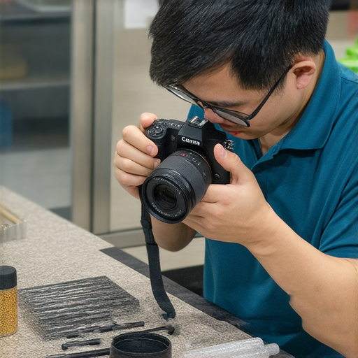 深水埗專業相機維修技術人員示範維修過程，為數碼相機進行檢查與維修，展現旺角地區優質維修服務，讓相機重獲新生。