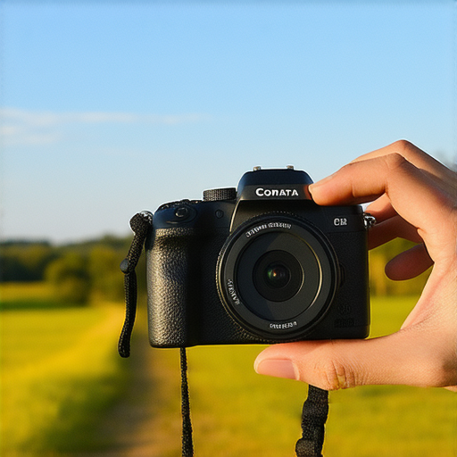 傻瓜相機展示，強調拍攝技巧與潛力，拍攝者手握相機，背景為戶外美景，內容涵蓋相機的托運與重複使用問題，吸引觀眾探索攝影的可能性。