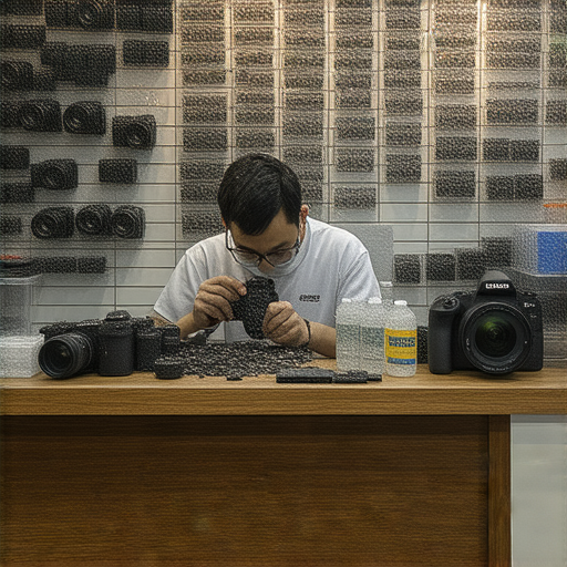 深水埗及旺角的專業相機維修店面，修理工具與器材展示，技術人員專注操作，讓你的拍攝神器重新煥發活力，探索相機保養與維修的全攻略。