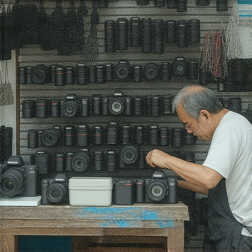 專業相機維修服務推薦的圖片，展示深水埗與旺角的最佳選擇，有專業技術人員正在為相機進行維修，背景顯示相機設備與工具，適合攝影愛好者尋找可靠服務。
