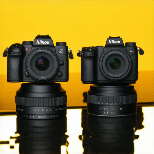 尼康Z FC相機與W300相機並排展示，呈現攝影創意的無限可能，背景中含有美麗風景，激發潛在的攝影靈感，適合攝影愛好者探索攝影技巧與創作潛能。