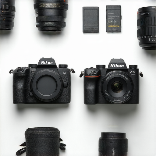 Nikon Z FC相機與Coolpix W300相機並排展示，強調兩款相機的設計與功能，周圍環繞著攝影道具，展現極致攝影魅力，吸引專業攝影師探索其專業服務。