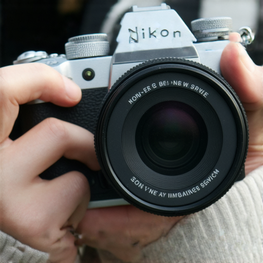 Nikon Z FC相機特寫，展示其復古設計與現代功能，背景為攝影師使用相機拍攝的場景，彰顯影像新紀元的專業服務。