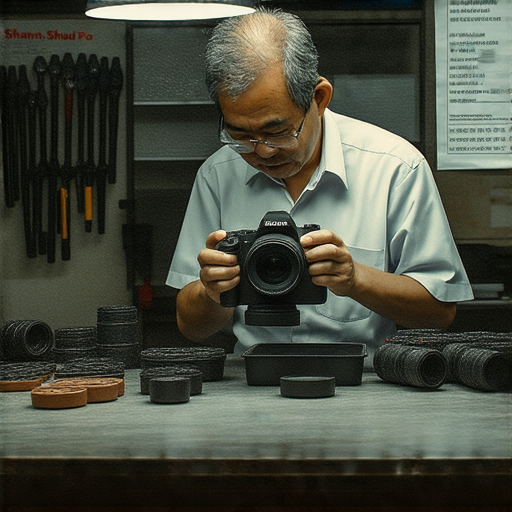 深水埗相機維修，專業技術人員進行相機檢查，展示維修工具和零件，提供合理價錢信息，幫助相機重獲新生的服務場景。