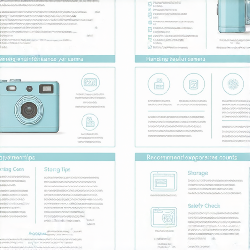 傻瓜相機使用指南圖片，展示托運、存放技巧、拍攝次數建議與安全檢查方法，幫助用戶了解如何安全使用傻瓜相機，維護相機性能和拍攝效果。