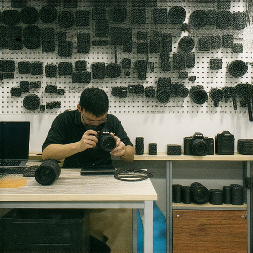 香港相機維修中心推薦與維修價格介紹，展示不同維修服務的工作環境，技術人員專注進行相機檢查與維修，畫面中還有相關設備與工具，提供專業且可靠的相機維修資訊。