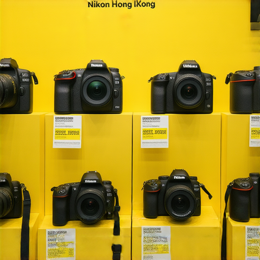 香港Nikon相機展示，價格標籤清晰可見，展現獨家優惠，專業服務人員正熱情介紹，吸引攝影愛好者探索最佳選擇。