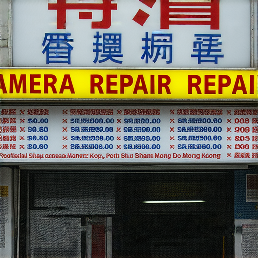 深水埗與旺角專業相機維修店外觀一覽，顯示維修標誌與價格資訊，提供各類相機檢修服務，吸引攝影愛好者了解維修選擇與費用。