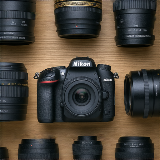 發現香港最優惠的Nikon相機與鏡頭價格，圖中顯示多款Nikon相機與鏡頭的搭配，周圍環繞拍攝靈感元素，體現專業服務的質感與創意。