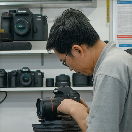 香港專業相機維修中心內部環境，顯示技術人員專注於維修相機的過程，強調高品質維修服務和價格指南的資訊。