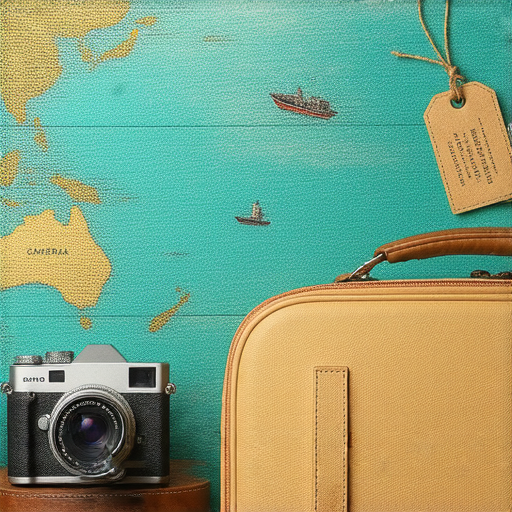 傻瓜相機展示在行李箱旁，背景為旅遊場景，強調其托運的可行性及拍攝次數，吸引觀眾探索重複使用的秘密及拍攝樂趣。