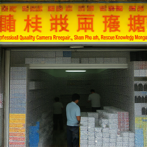 深水埗至旺角的專業相機維修店街景，展示相機維修服務的多樣性和專業性，吸引攝影愛好者了解相機救援知識和攻略。