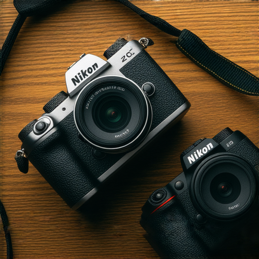 尼康 Z fc 攝影機搭配 Coolpix W300 的特寫，展示其獨特設計與功能，強調兩款相機在提升攝影技巧方面的優勢，呈現出攝影愛好者的創作熱情與專業表現。