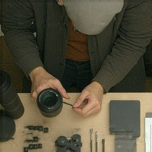 深水埗的數碼相機維修店內部場景，技術人員專心修理相機，展示精湛技術，營造專業氛圍，讓您的數碼相機重獲新生，探索維修的秘密。