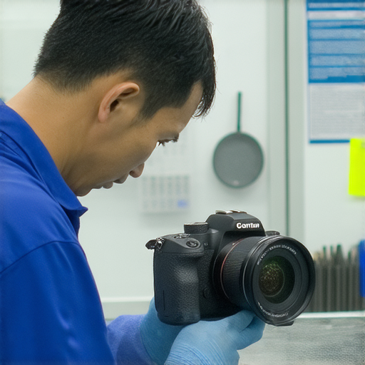 深水埗與旺角的專業相機維修服務，展示各種修理工具與維修專家專注工作的場景，突顯我們的優質維修報價，吸引客戶前來諮詢。