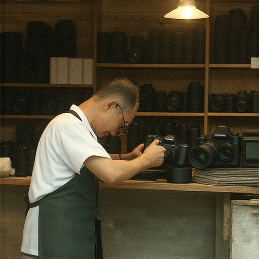 發掘深水埗與旺角攝影器材維修店內部，專業技師正在檢查相機，提升攝影技巧的必備資訊，展現傳統攝影文化的場景和氛圍。