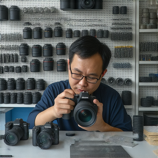 深水埗至旺角的專業相機維修服務展示，技師專心修理相機，維修工具和零件齊全，讓你的相機重獲新生，恢復拍攝精彩瞬間的能力。