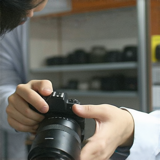 深水埗和旺角相機維修專業服務推薦，顯示專業技術人員進行相機檢修，背景為維修店內設備，彰顯高品質維修選擇，助您延長相機使用壽命。