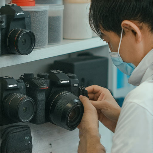 深水埗和旺角的專業相機維修店內部景象，技師專注於檢修相機，展示最新維修設備與工具，讓相機重獲新生，吸引攝影愛好者注意，了解相機維修秘訣。