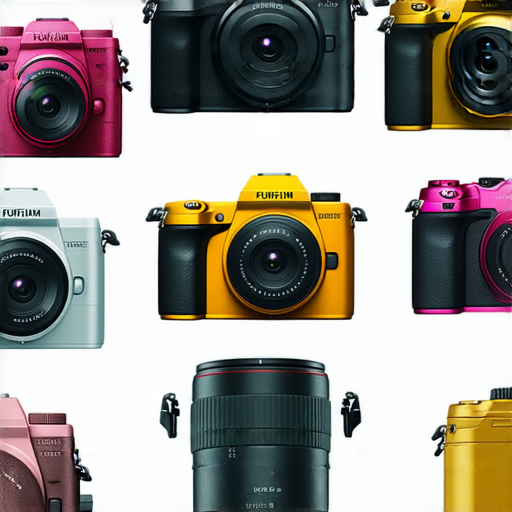 Fujifilm相機展示，捕捉每個珍貴瞬間的魅力，包含多款推薦型號及使用場景，色彩鮮豔，與自然融為一體，展現即影即有的精緻拍攝效果。