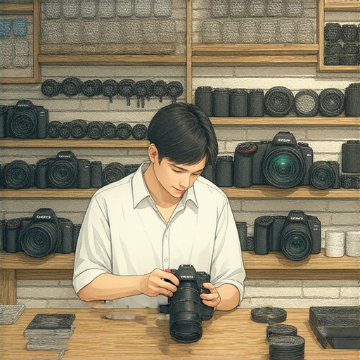 相機故障維修服務示意圖，展示深水埗至旺角的專業維修店，技術人員在檢查相機，提供各種維修方案，幫助攝影愛好者解決問題，探索維修服務。