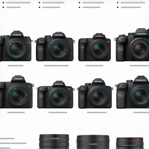 富士相機展示圖，包含不同型號的富士相機及其推薦配件，對比各型號特點，幫助用戶選擇合適的富士相機和配件，提升攝影體驗。