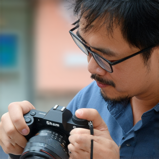 相機維修專家在深水埗為客戶檢查相機，展示維修工具與過程，背景是旺角繁華街道，捕捉相機故障修復的秘訣，提供最佳維修建議與技巧。