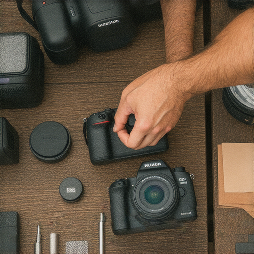 專業相機維修場景，技術專家在深水埗地區展示維修技巧，旺角周邊設備與工具一應俱全，吸引攝影愛好者探索專家建議與維修祕訣。