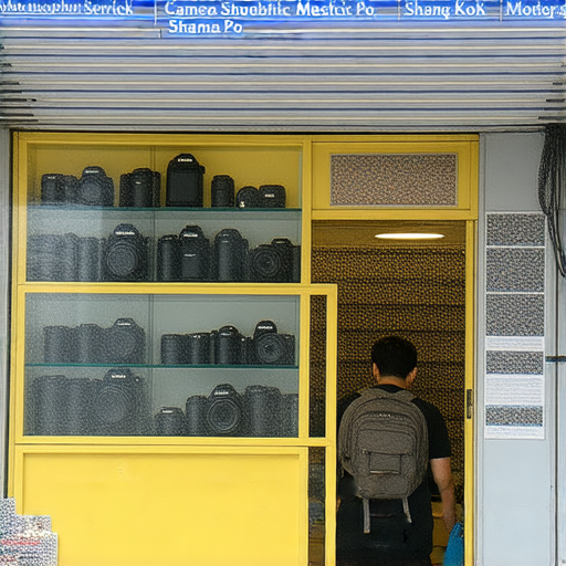 專業相機維修服務店鋪外觀，位於深水埗、旺角等香港地區，有多款相機展示，吸引攝影愛好者前來了解維修選項及專業建議。