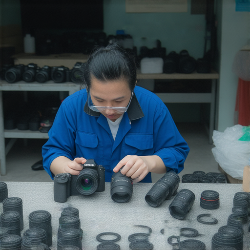 專業相機維修服務的技術人員正在深水埗進行相機維修工作，提供旺角及香港各區的專業建議與服務，確保客戶的相機恢復最佳性能。
