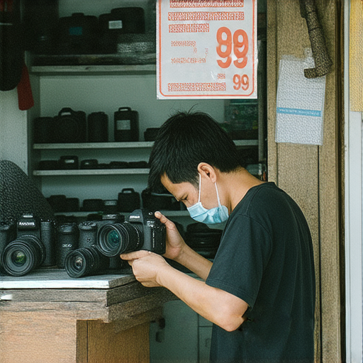 深水埗與旺角相機維修店內景，技術人員專注維修愛機，透明價格標示，顧客安心選擇，讓每部專業相機重獲新生。