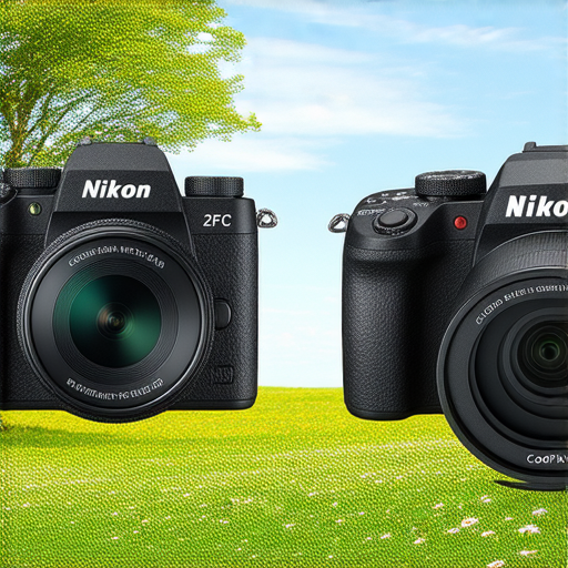 Nikon Z FC與Coolpix W300並排展示，展現攝影的無限可能，背景為色彩繽紛的自然景觀，吸引攝影愛好者探索專業攝影的奇妙世界。