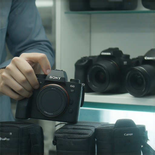 深水埗全方位相機維修專業服務，技術人員正在檢查Sony相機，背景顯示Canon相機，讓您的攝影設備重獲新生，立即了解專業維修方案。