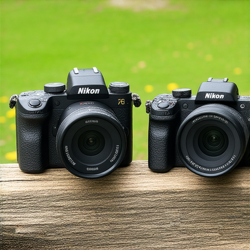 Nikon Z FC與Coolpix W300相機並排展示，專業攝影師在戶外環境拍攝，展示兩款相機的獨特設計與功能，專業服務提升攝影體驗，捕捉絕佳影像。