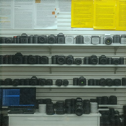 深水埗旺角熱門相機維修店內部場景，顧客與技師互動，展示各式數碼相機維修課程資訊，環境整潔，專業設備齊全，傳遞維修專業與學習機會。