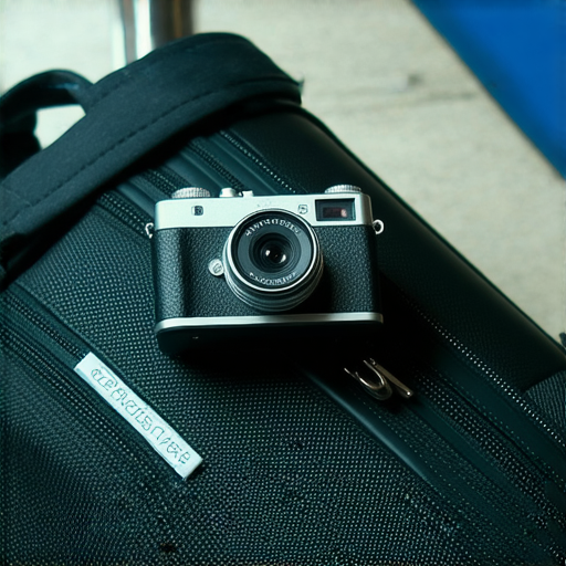 傻瓜相機放置在行李上，背景展示機場安檢設施，突出相機的可托運和通過X光的特性，強調保留每個瞬間的專業服務。