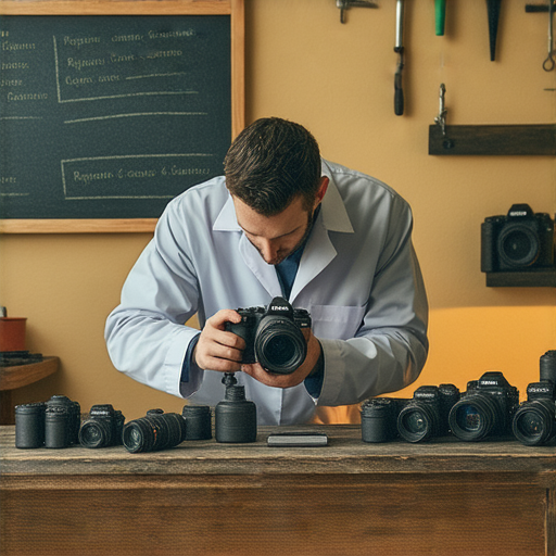 探索香港最佳相機維修服務的圖片，展示專業維修師傅在專注修理相機，重拾相機青春，並提供維修課程與專業服務的資訊。