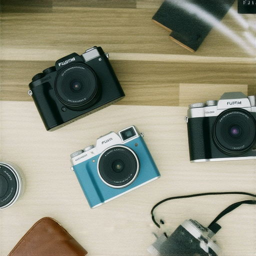 探索Fujifilm即影即有相機的特寫圖片，展示多款相機模型與配件，背景中透露攝影樂趣，適合各種攝影需求，立即開啟你的攝影之旅！